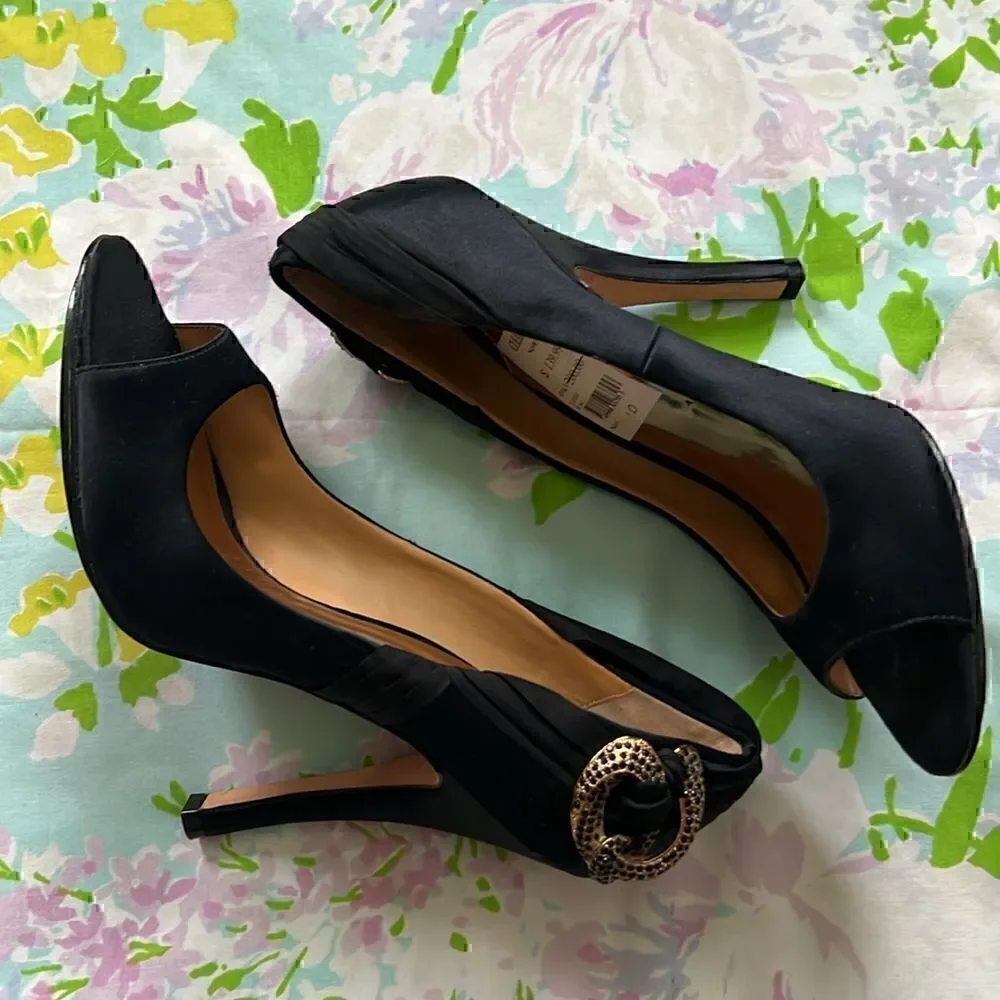 Badgley Mischka Satin Heels - Rhinestone Accent - 10